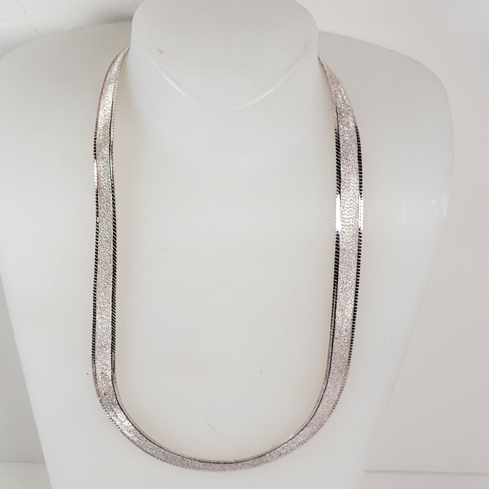 Milor Italy 925 Wide Herringbone Necklace Textured Sterling Silver 23g 8.6mm